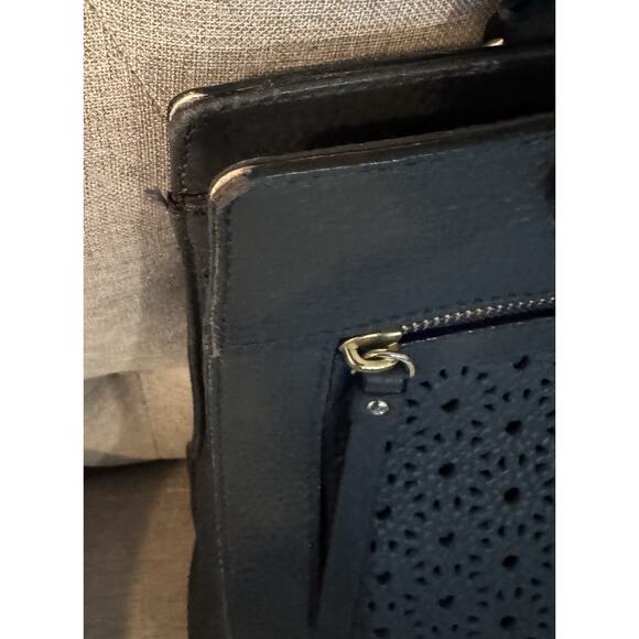 Kate Spade Perri Lane Bubbles Lynne Perforated Leather Tote Blue Bag - Picture 3 of 16